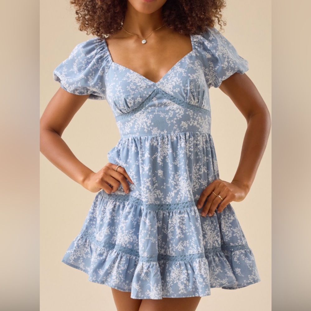 Altar'd State Lily Light Blue Floral Mini Dress Size Small